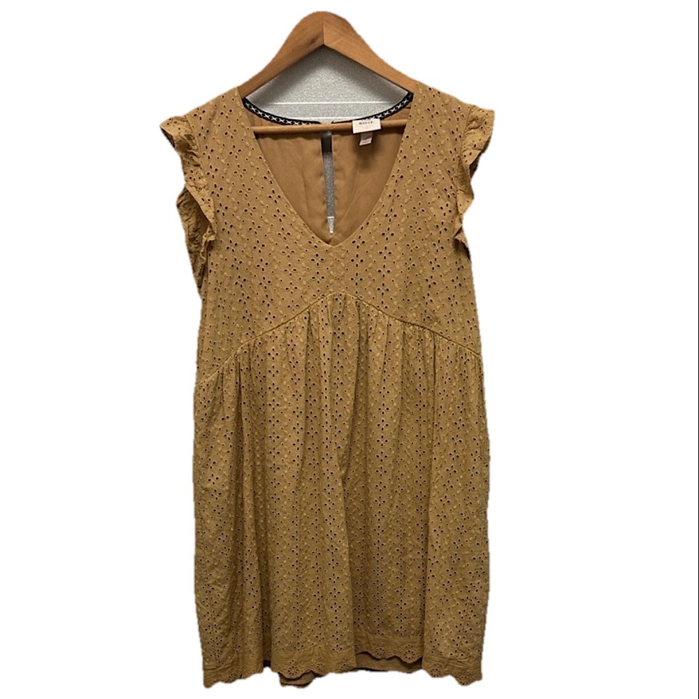 Knox Rose Tan Eyelet Ruffle Sleeveless Mini Dress Large Boho Spring‎ Feminine